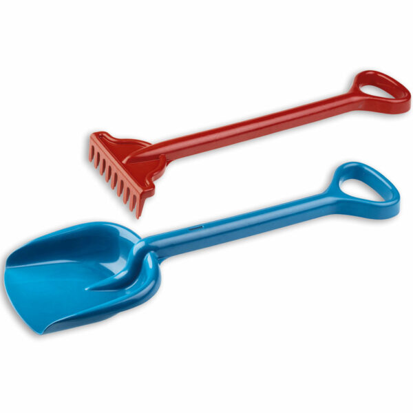 Strand/zandbak set - schep/hark - blauw/rood - 56 cm - buitenspeelgoed -