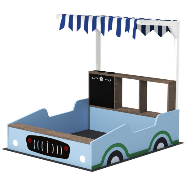 AIYAPLAY Zandbak met Voordak, Ontwerp van Een Kruidenierswinkel, Zitbank, Tekentafel, Sparrenhout, 104H x 108L x 90B cm, Blauw