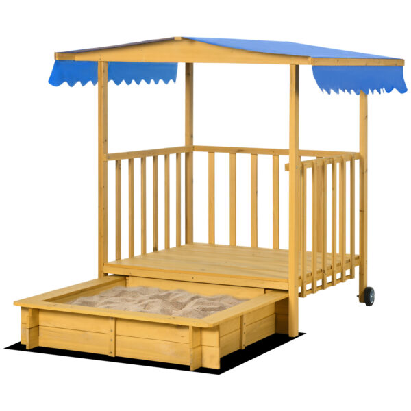 Outsunny zandbak met speelhuis, veilig ontwerp, UV-bestendig dak, stimuleert creativiteit, 133 x 129 x 137,5 cm, natuur, blauw | Aosom.nl