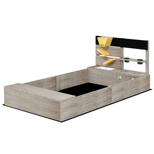 Outsunny zandbak met speelkeuken, inclusief gootsteen en 2 plantenbakken, duurzaam natuurlijk hout, 154 x 80 x 60 cm, grijs | Aosom.nl