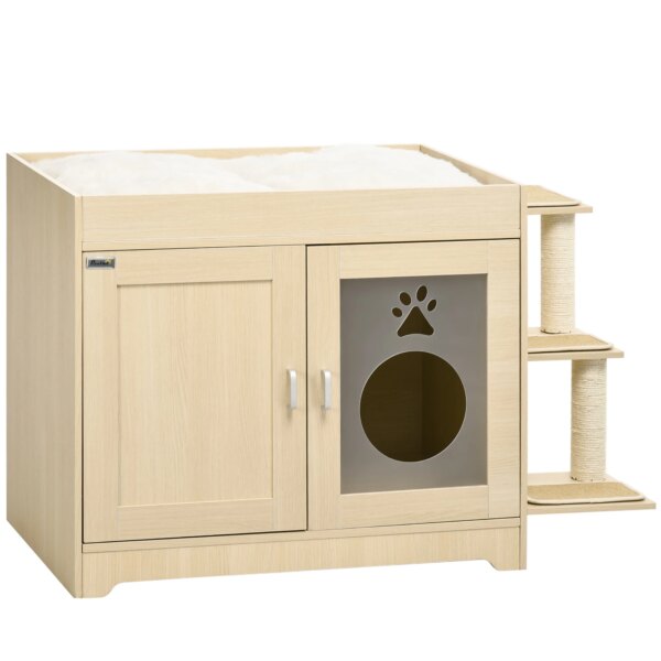 Pawhut Houten Kat Zandbak Met 2 Deuren Zacht Kussenbed 107X54X70 Cm