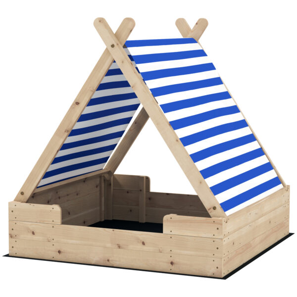 AIYAPLAY Zandbak voor Kinderen, Zandbak met Weerbestendig Tentdak, voor 3 Kinderen van 3-6 Jaar, 120 x 120 x 126,5 cm